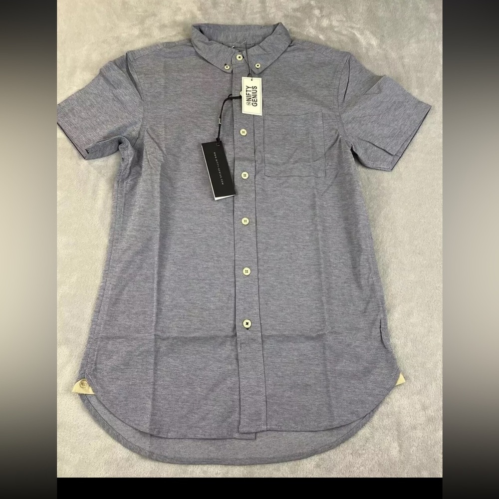 Nifty genius mens short sleeve blue buttton up shirt size XS